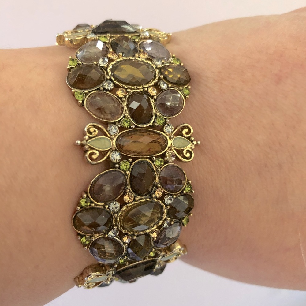 New multicolor gem bracelet in brushed golden tone